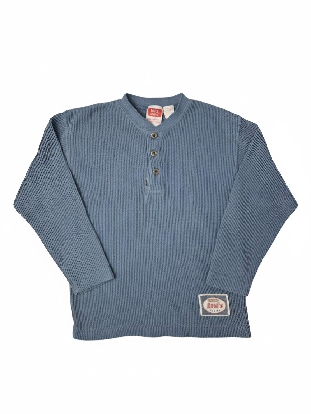 Vintage 80s/90s Little Levi's Boys Size 6 Slate Blue Waffle Knit Henley Shirt